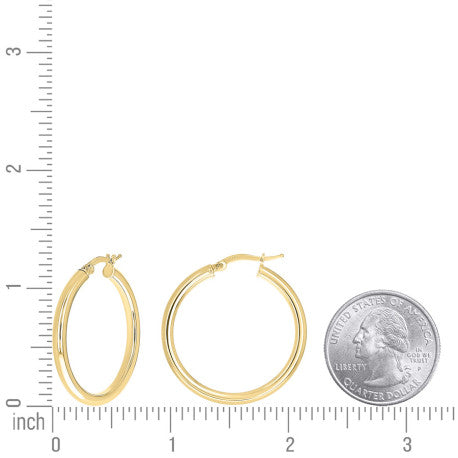 925 Sterling Silver Tube Hoop Earrings 3mm-25-Yellow