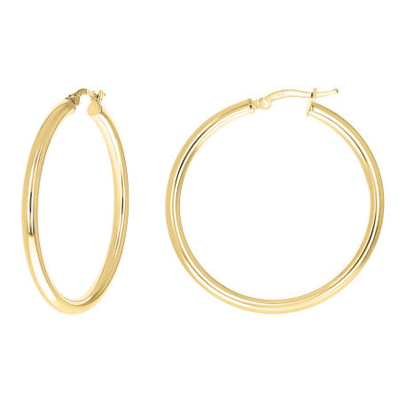 925 Sterling Silver Tube Hoop Earrings 3mm-35-Yellow
