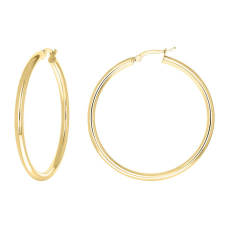 925 Sterling Silver Tube Hoop Earrings 3mm-40-Yellow