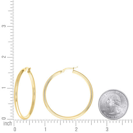 925 Sterling Silver Tube Hoop Earrings 3mm-40-Yellow