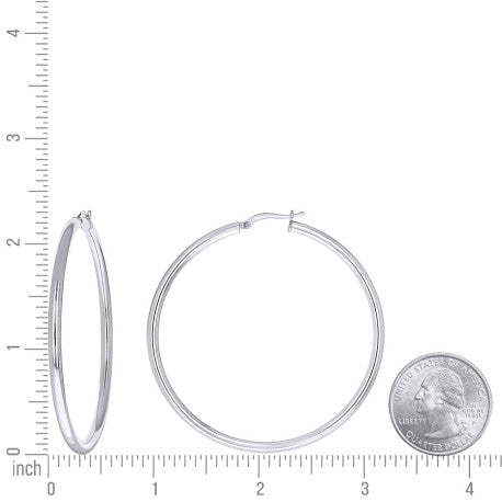 925 Sterling Silver Tube Hoop Earrings 3mm-50-Rhodium