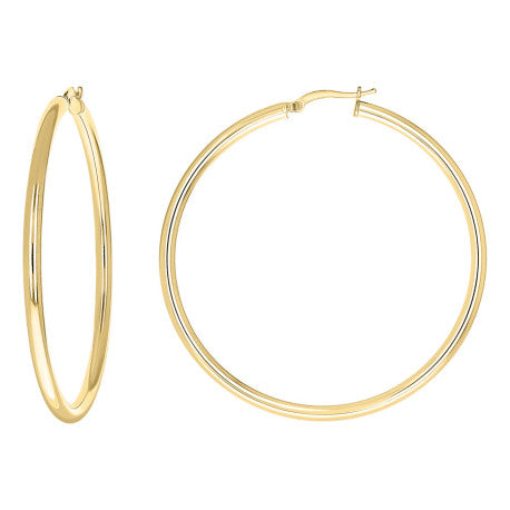 925 Sterling Silver Tube Hoop Earrings 3mm-50-Yellow
