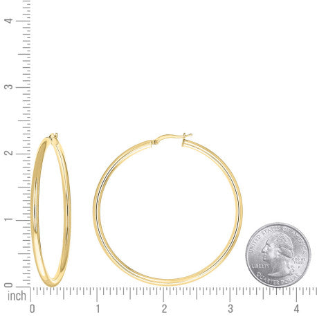 925 Sterling Silver Tube Hoop Earrings 3mm-50-Yellow