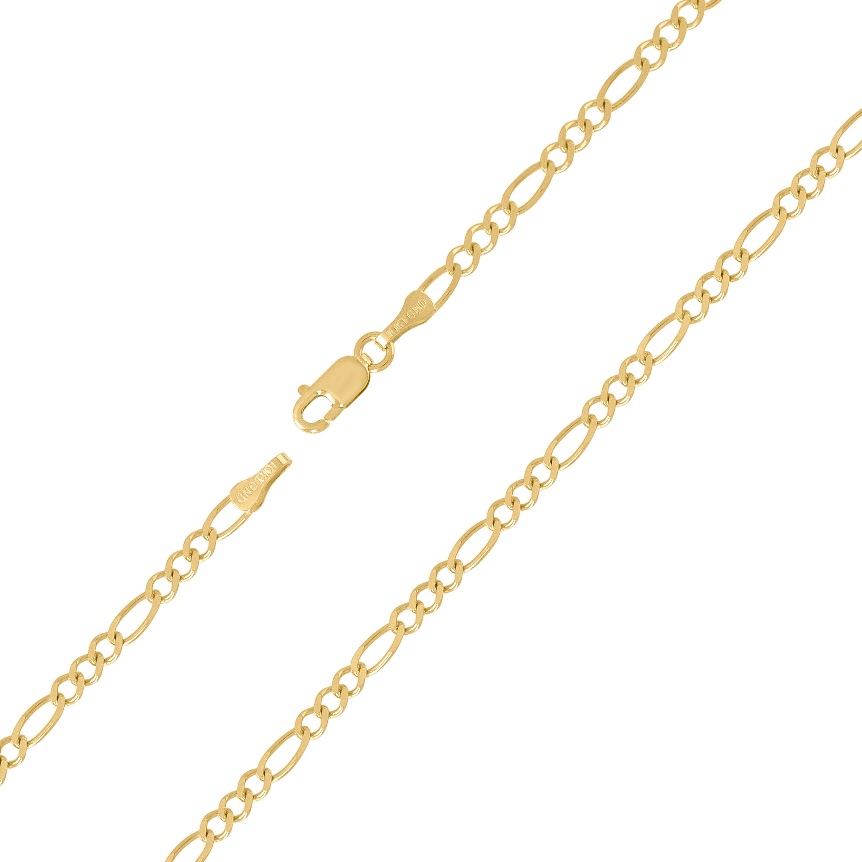 10K Yellow Gold Solid Figaro Chain 065 2.50mm
