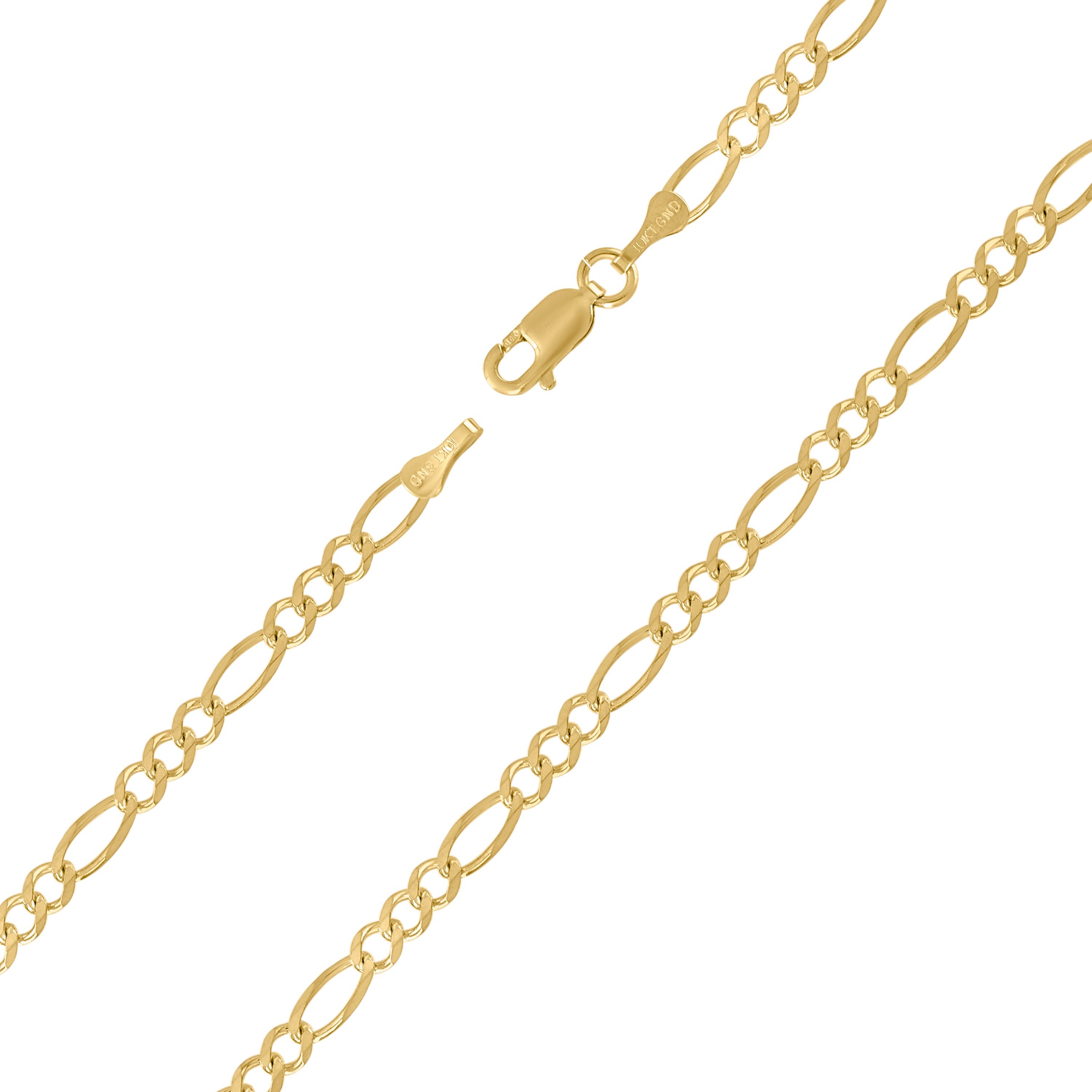 10K Yellow Gold Solid Figaro Chain 080 3.50mm