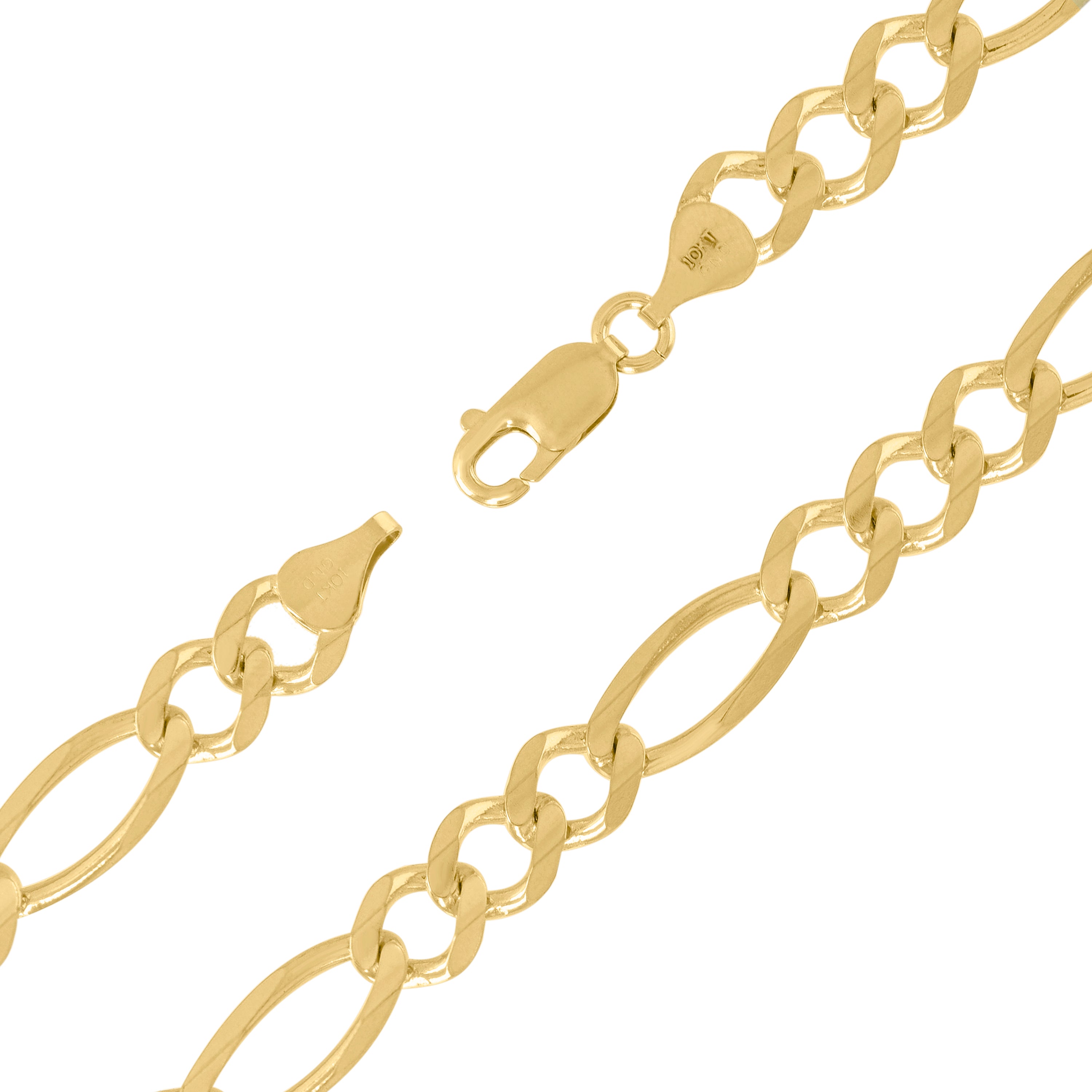 10K Yellow Gold Solid Figaro Chain 180 8.00mm