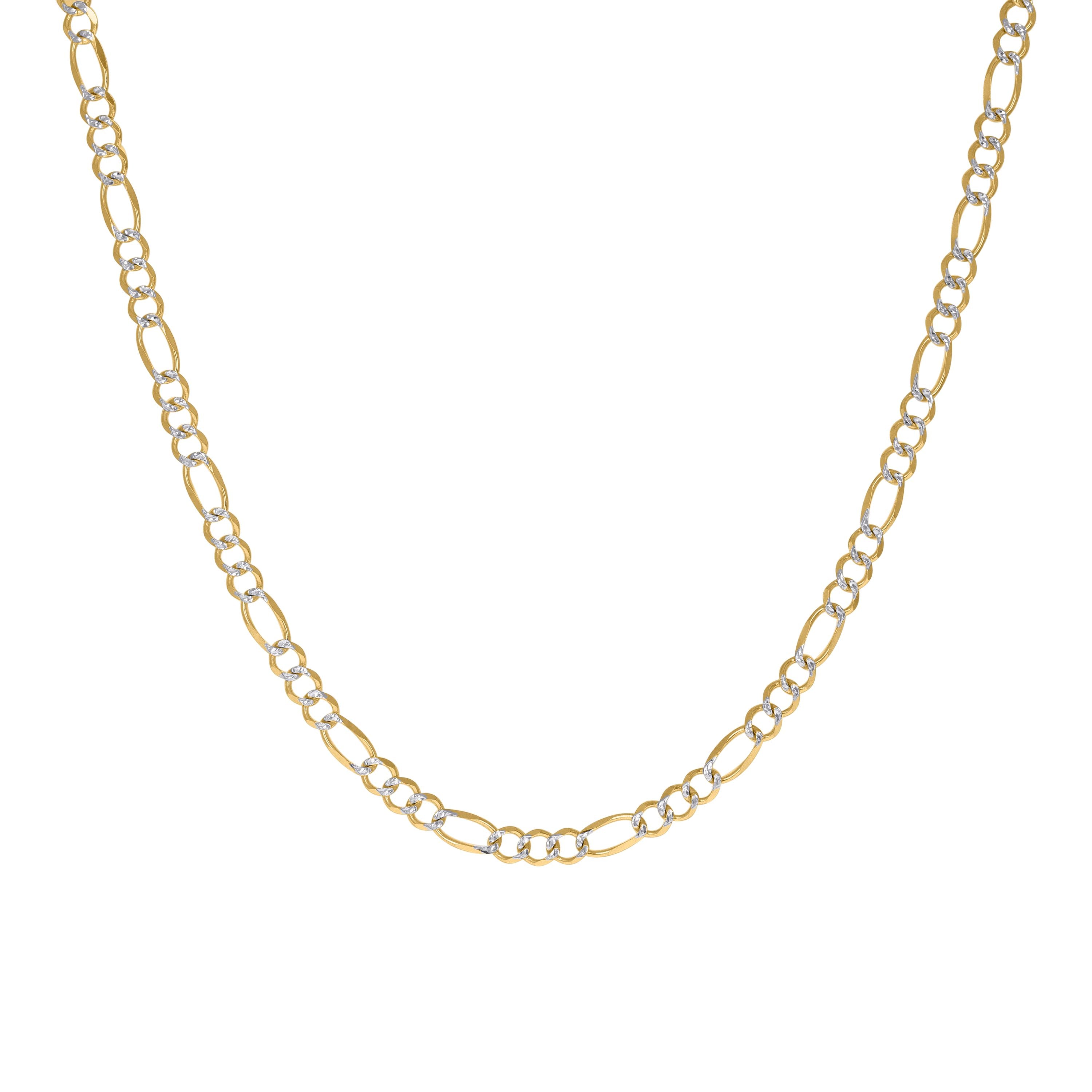 10K Yellow And White Gold Solid Pave Figaro Chain 100 4.50mm