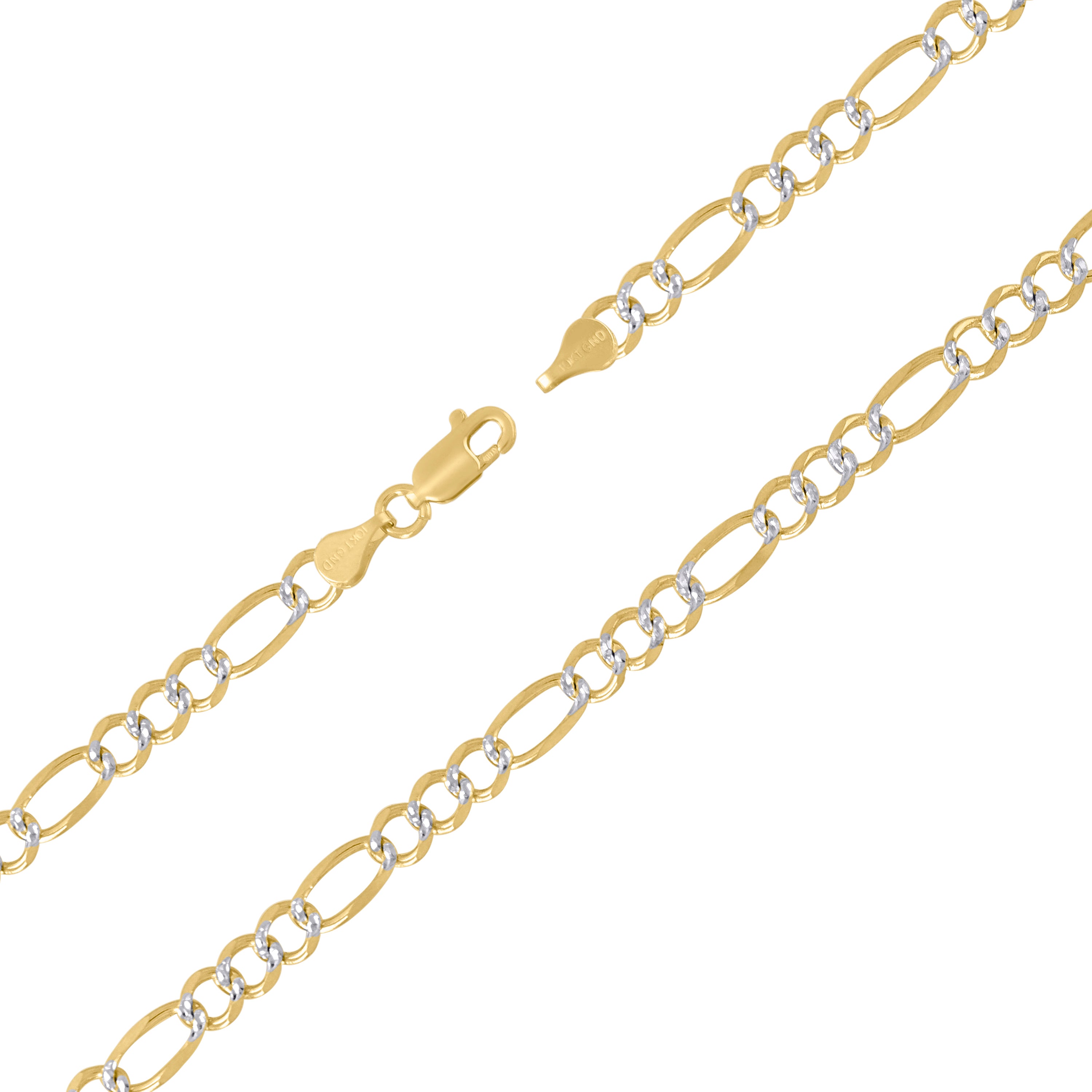 10K Yellow And White Gold Solid Pave Figaro Chain 100 4.50mm