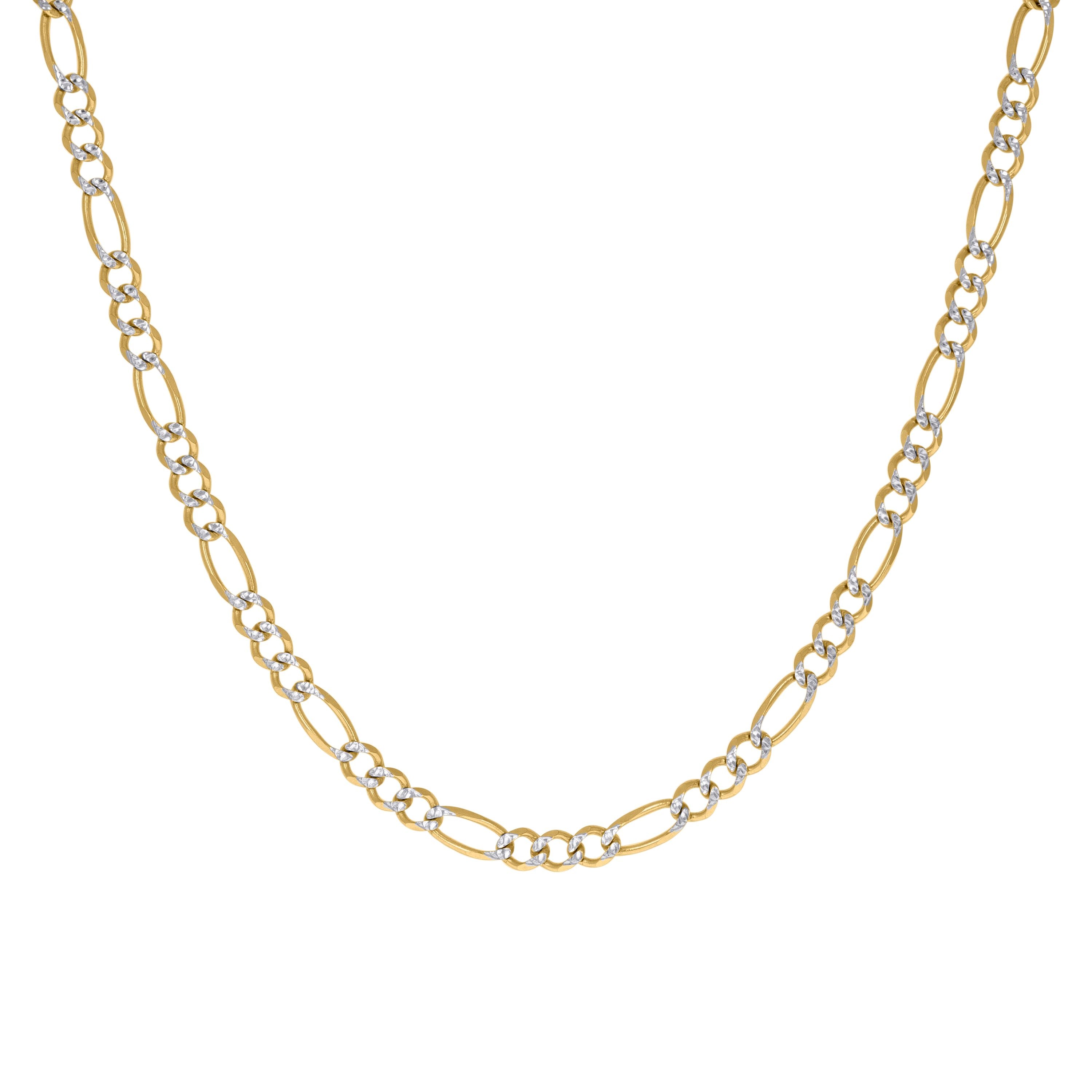 10K Yellow And White Gold Solid Pave Figaro Chain 120 5.50mm