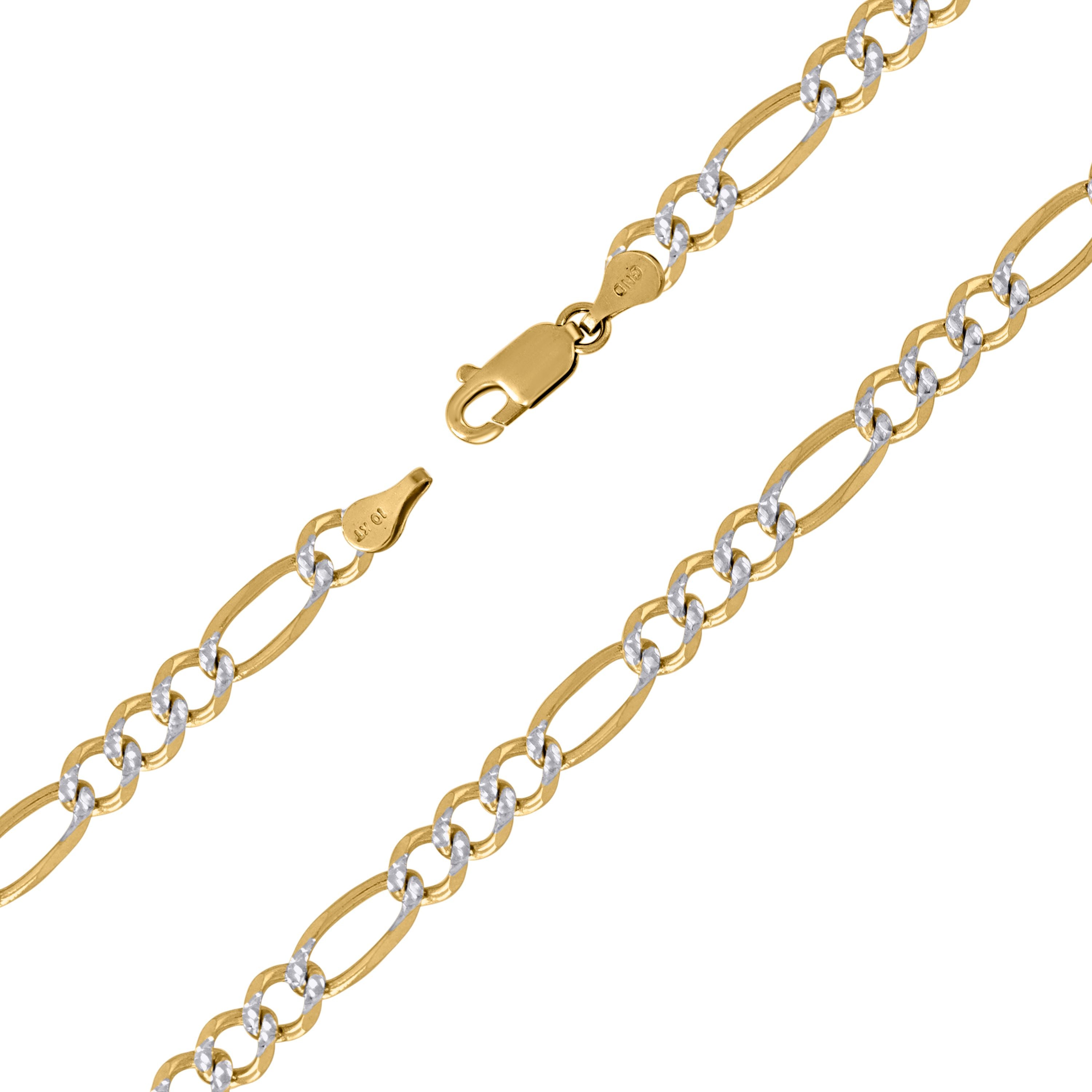 10K Yellow And White Gold Solid Pave Figaro Chain 120 5.50mm