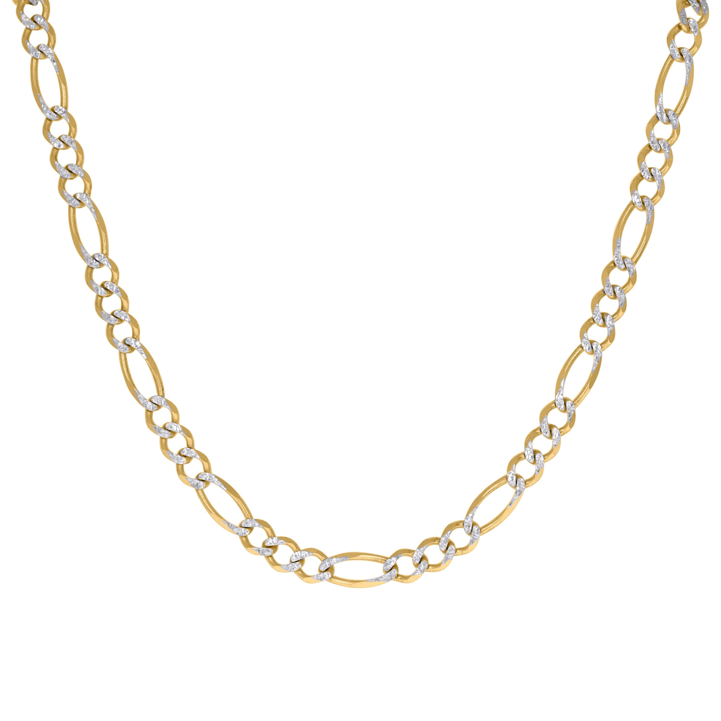 10K Yellow And White Gold Solid Pave Figaro Chain 150 6.60mm