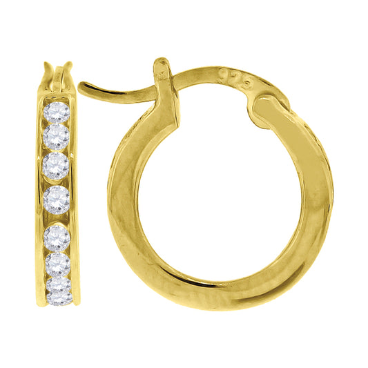 925 Silver 15mm Cz Hoop Earrings