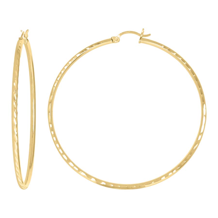 14Kt Gold D/C Hoop Earrings 2mm